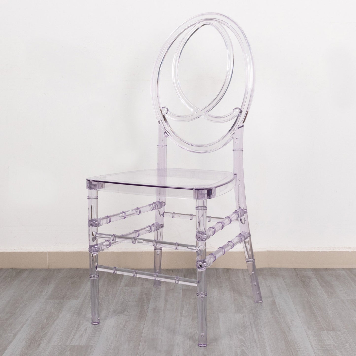 8-Pack Acrylic Stackable Ghost Chairs in Phoenix Chiavari Style Transparent Resin with Oval Back Clear â€“ Sleek Armless Design for Weddings & Gatherings