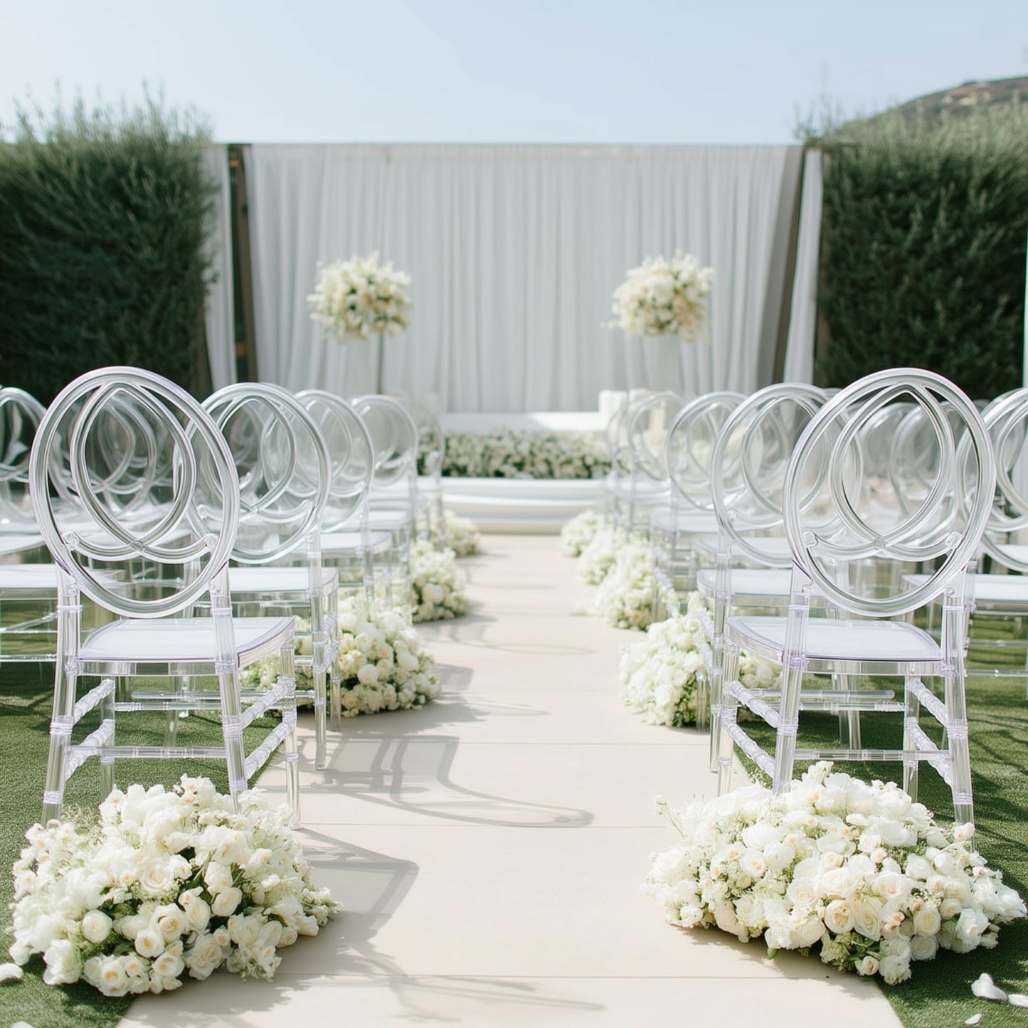 8-Pack Acrylic Stackable Ghost Chairs in Phoenix Chiavari Style Transparent Resin with Oval Back Clear â€“ Sleek Armless Design for Weddings & Gatherings