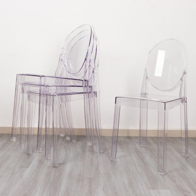 8 Pack Stackable Clear Acrylic Ghost Banquet Chairs with Oval Back, Fully Assembled Armless Event Accent Chair