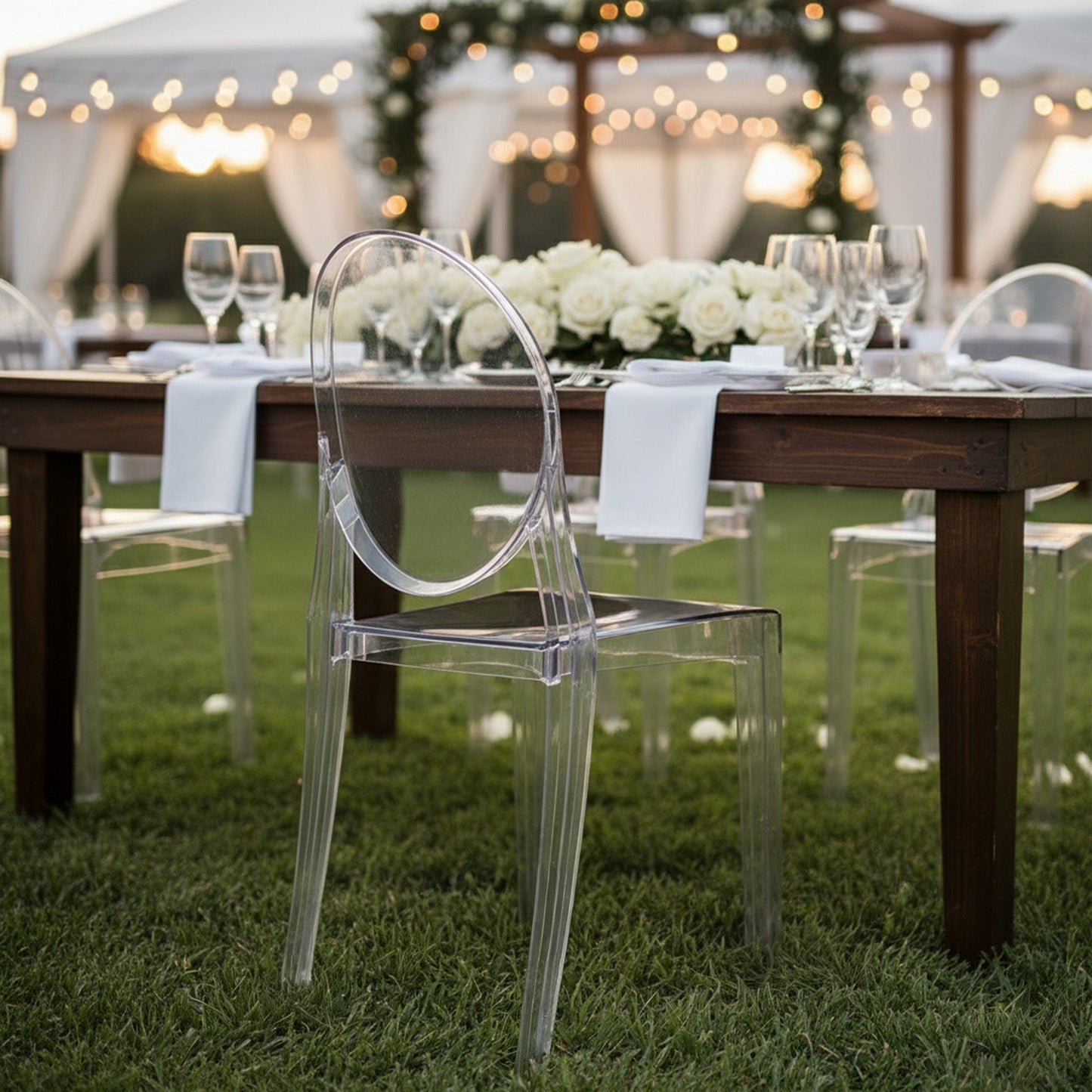 8 Pack Stackable Clear Acrylic Ghost Banquet Chairs with Oval Back, Fully Assembled Armless Event Accent Chair