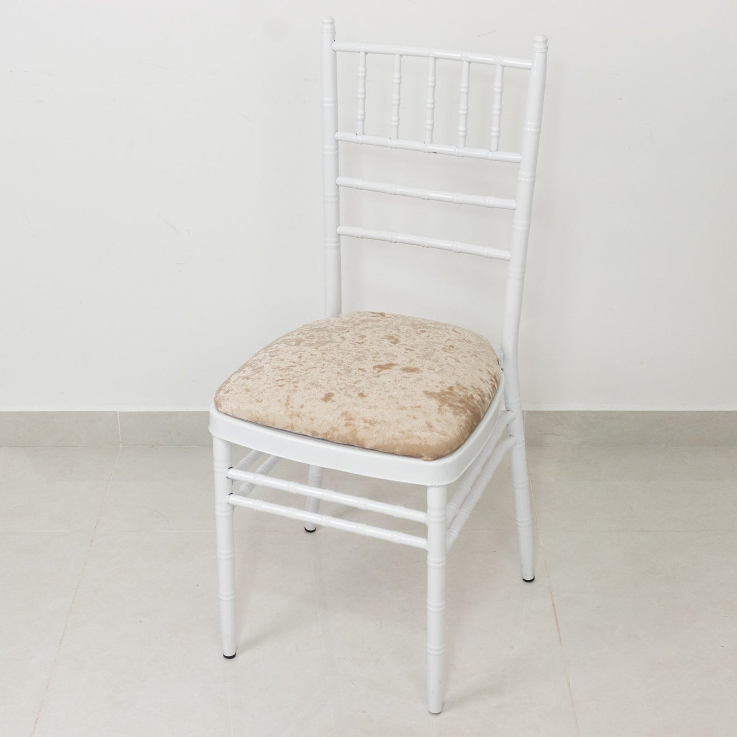 5 Pack Crushed Velvet Seat Pad Covers for Chiavari Chairs â€“ Beige Fitted Dining Chair Cushion Slipcovers, Washable & Reusable