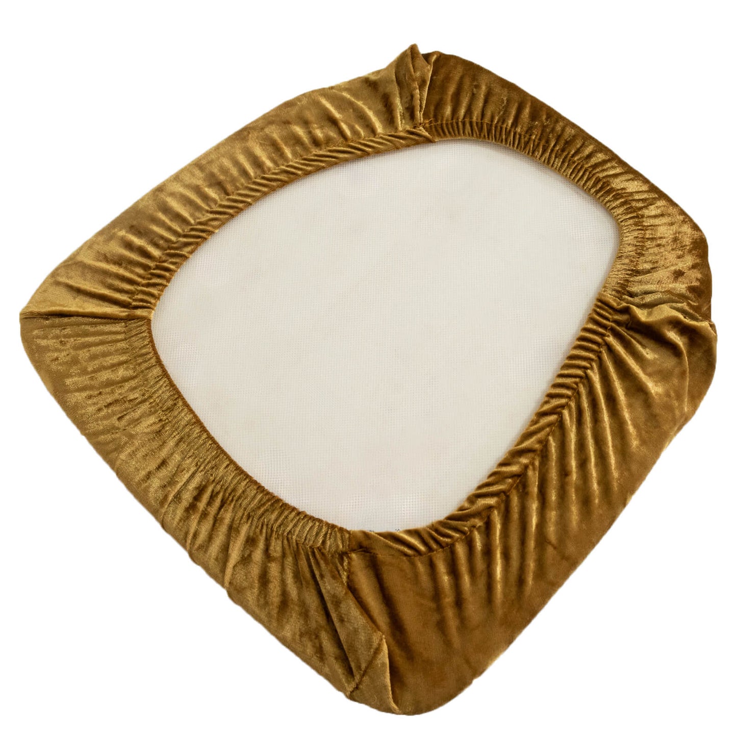 5 Pack Crushed Velvet Seat Pad Covers for Chiavari Chairs â€“ Gold Fitted Dining Chair Cushion Slipcovers, Washable & Reusable