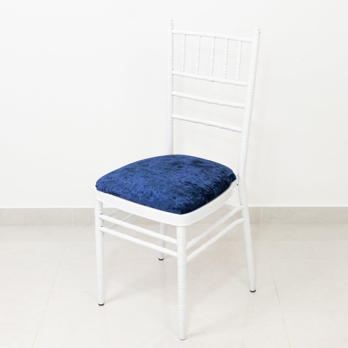 5 Pack Crushed Velvet Seat Pad Covers for Chiavari Chairs â€“ Navy Blue Fitted Dining Chair Cushion Slipcovers, Washable & Reusable