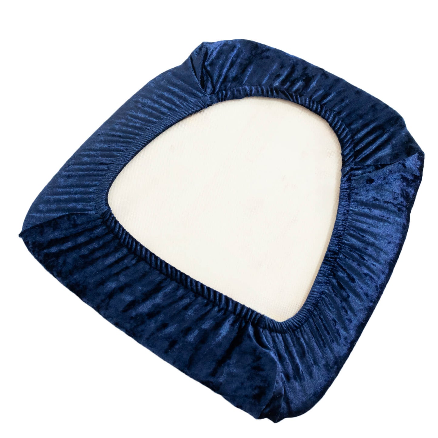 5 Pack Crushed Velvet Seat Pad Covers for Chiavari Chairs â€“ Navy Blue Fitted Dining Chair Cushion Slipcovers, Washable & Reusable