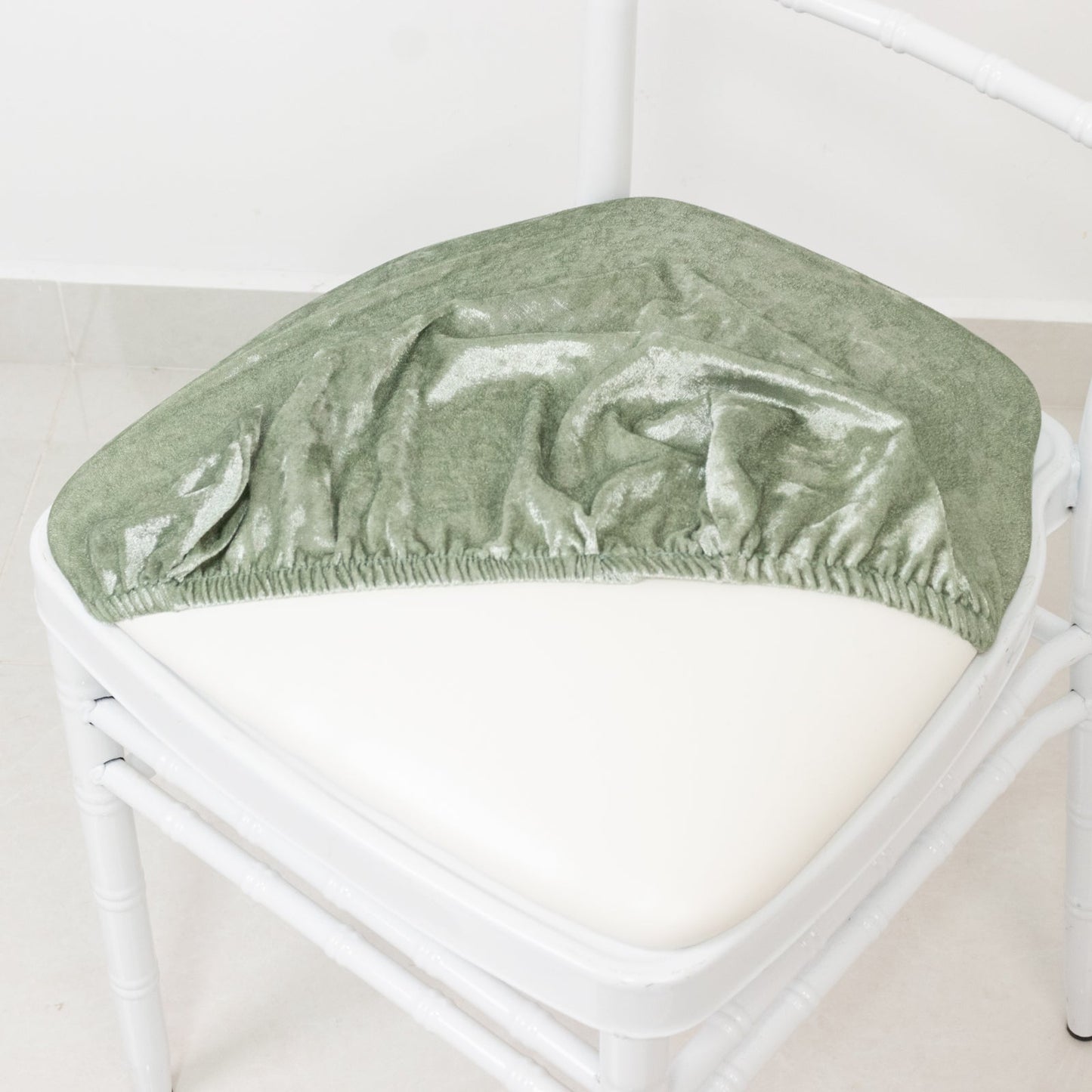 5 Pack Crushed Velvet Seat Pad Covers for Chiavari Chairs â€“ Sage Green Fitted Dining Chair Cushion Slipcovers, Washable & Reusable