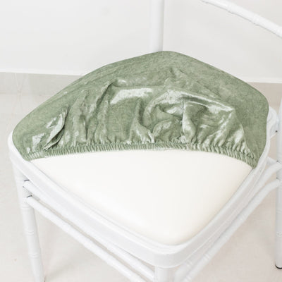 5 Pack Crushed Velvet Seat Pad Covers for Chiavari Chairs â€“ Sage Green Fitted Dining Chair Cushion Slipcovers, Washable & Reusable