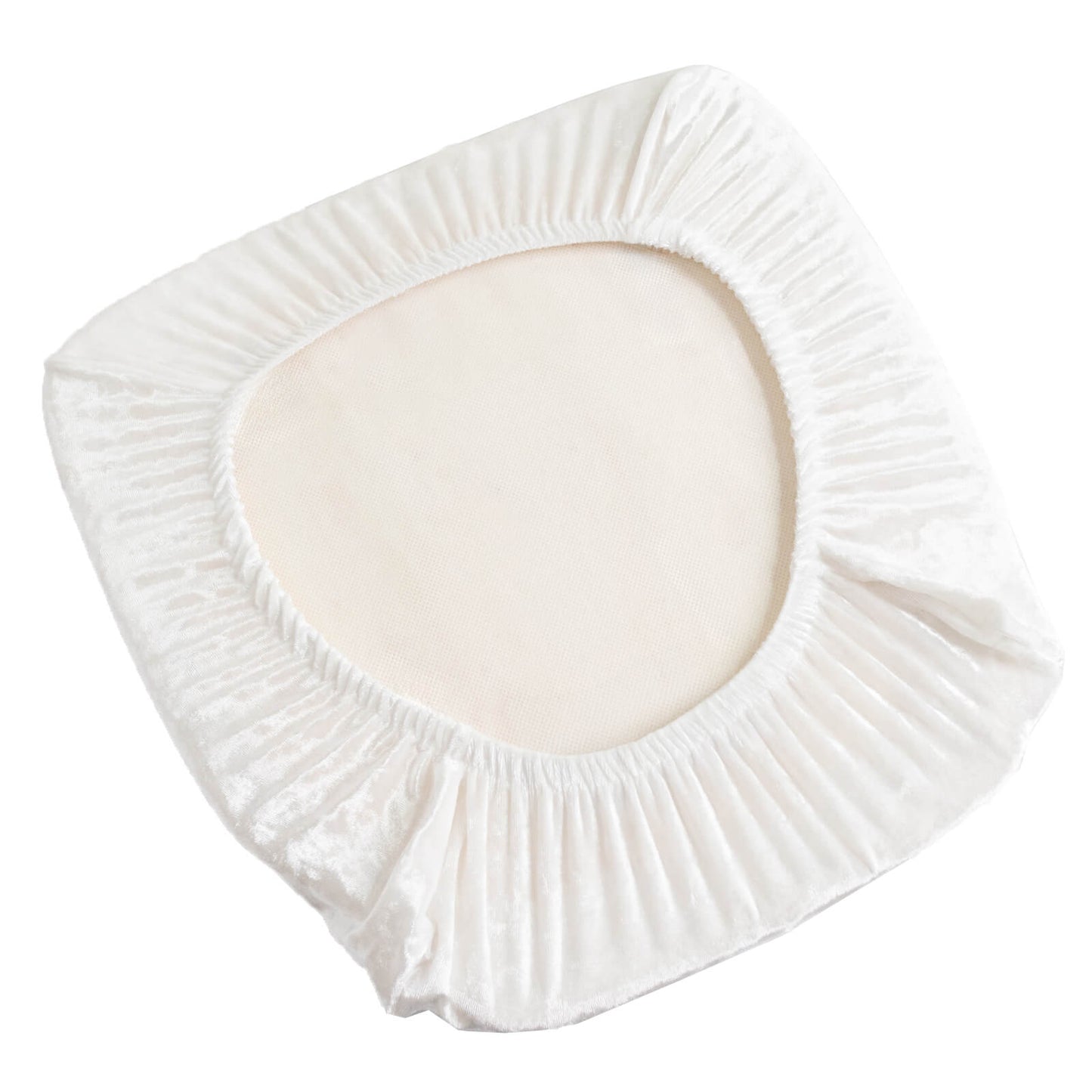5 Pack Crushed Velvet Seat Pad Covers for Chiavari Chairs â€“ White Fitted Dining Chair Cushion Slipcovers, Washable & Reusable