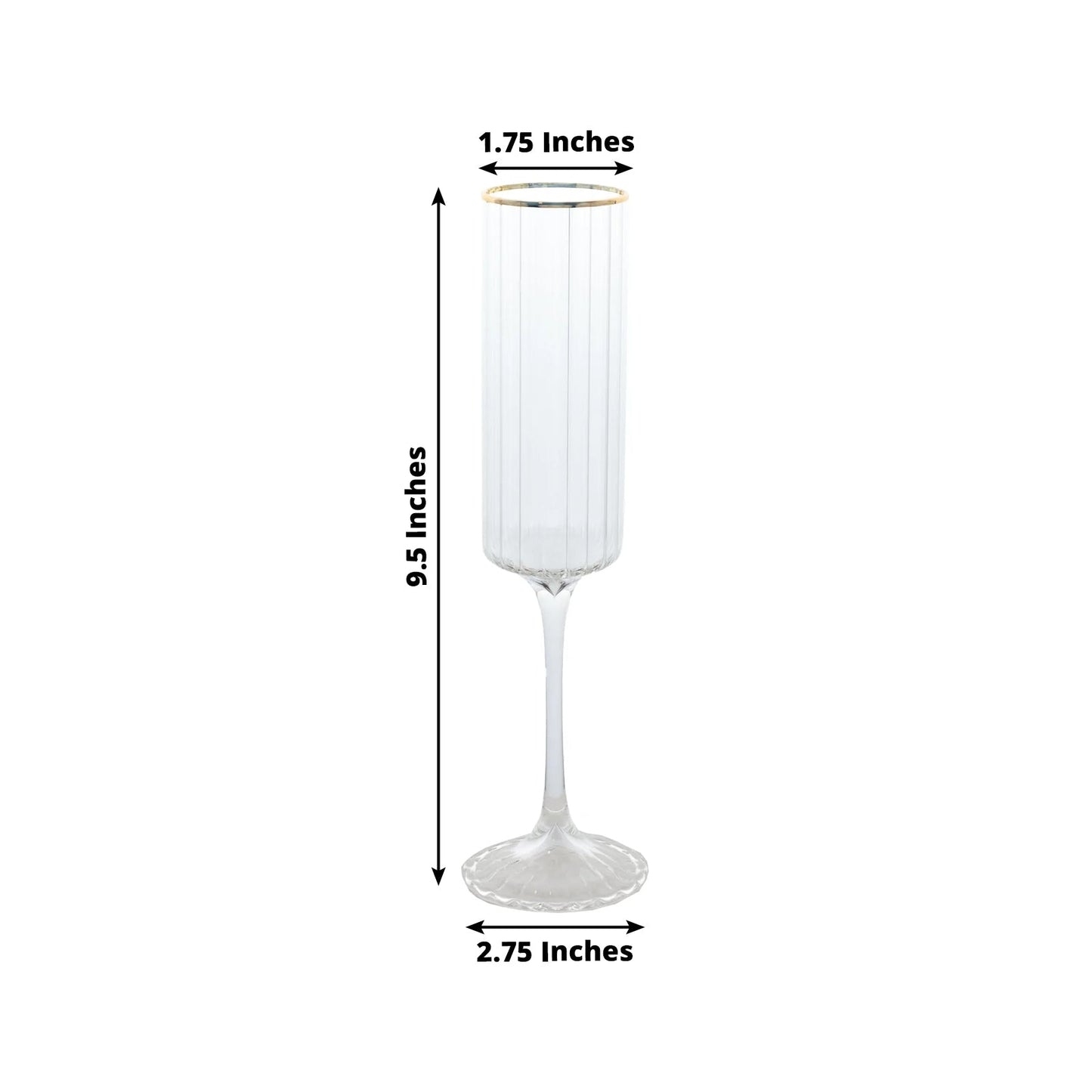 6-Pack Clear Modern Champagne Flutes â€“ 7oz Real Glass, Ribbed Cylindrical Design with Gold Rim, Elegant Toasting Glasses for Weddings & Celebrations â€“ 9.5" Tall