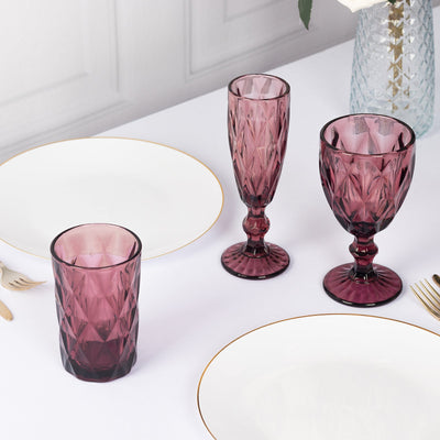 6-Pack Whiskey Glasses Dusty Rose Textured Crystal Cut Design with Heavy Base - Highball Tumblers for Parties & Events 12oz 5"