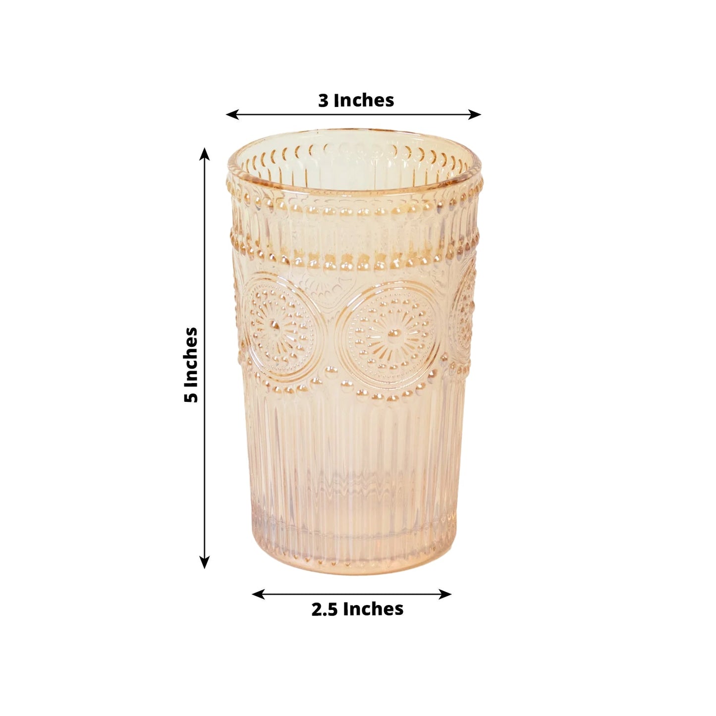 6 Pack Embossed Glass Tumblers â€“ 13oz Amber Gold Vintage Textured Floral Drinking Cups for Water & Cocktails