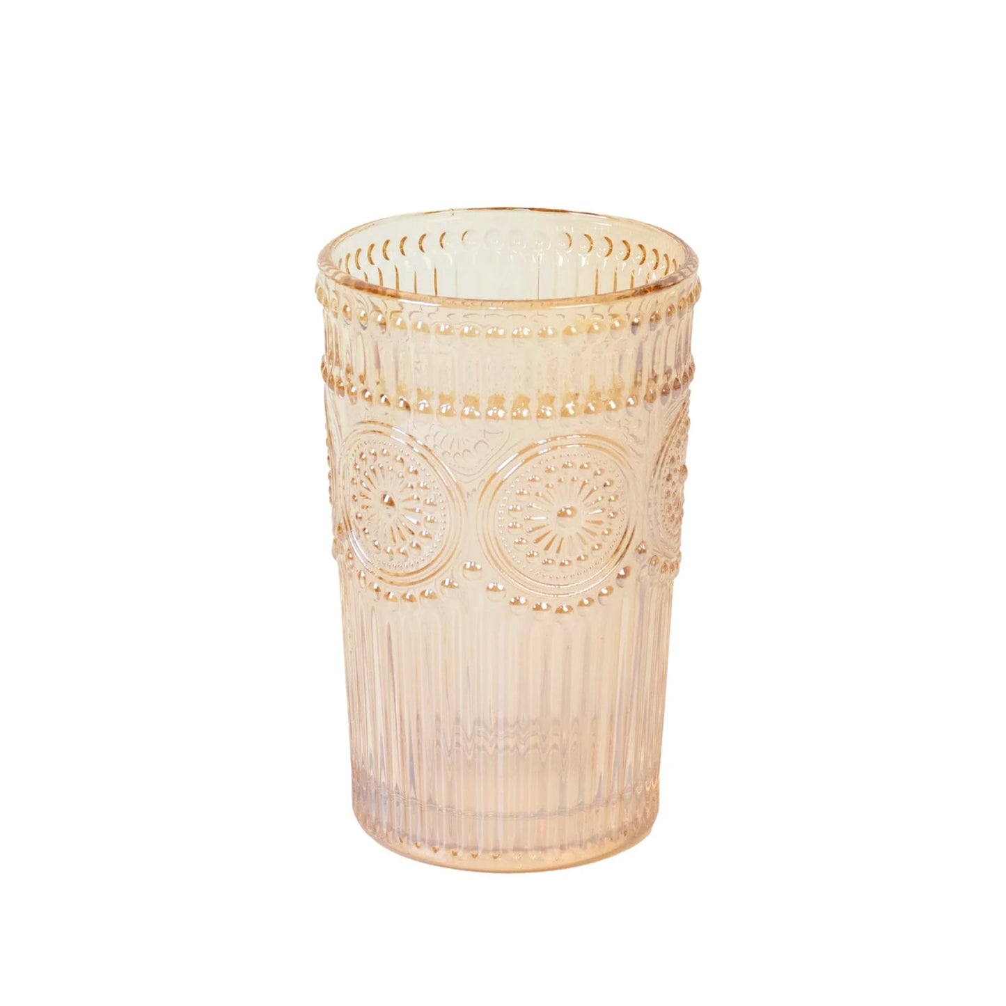 6 Pack Embossed Glass Tumblers â€“ 13oz Amber Gold Vintage Textured Floral Drinking Cups for Water & Cocktails
