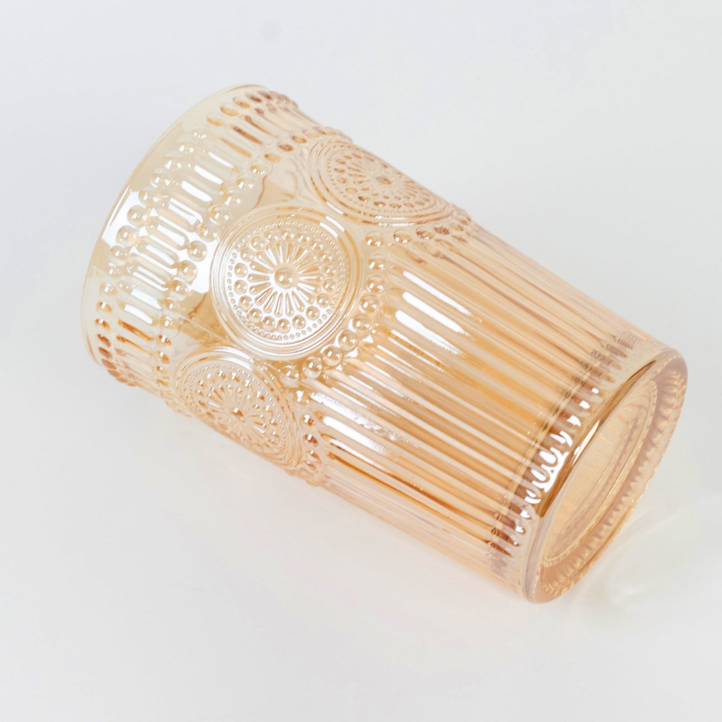 6 Pack Embossed Glass Tumblers â€“ 13oz Amber Gold Vintage Textured Floral Drinking Cups for Water & Cocktails