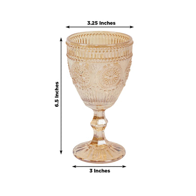 6-Pack Amber Gold Vintage Goblets 11oz â€“ Embossed Glass Cocktail & Wine Glasses with Floral Design