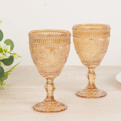 6-Pack Amber Gold Vintage Goblets 11oz â€“ Embossed Glass Cocktail & Wine Glasses with Floral Design