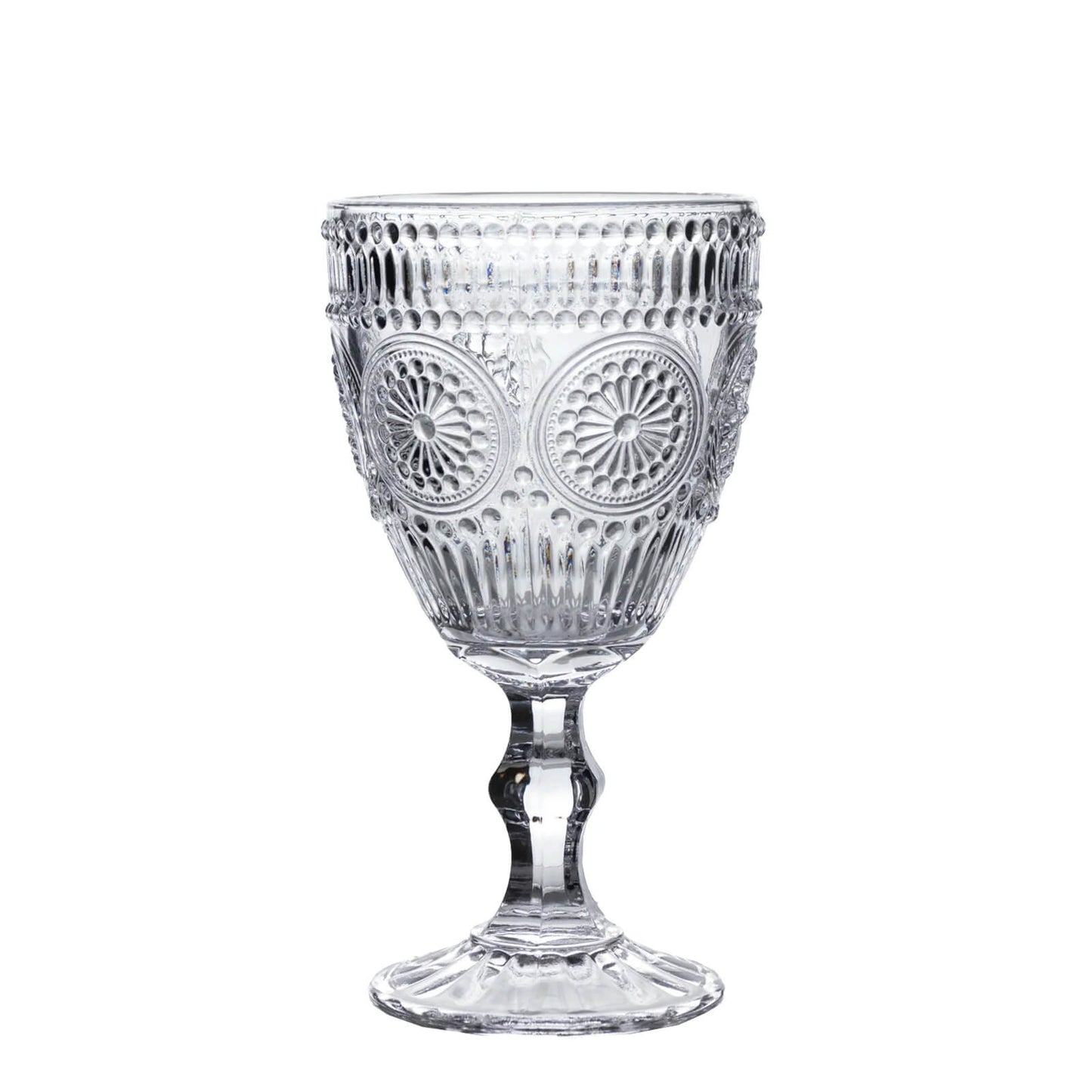 6-Pack Clear Vintage Goblets 11oz â€“ Embossed Glass Cocktail & Wine Glasses with Floral Design