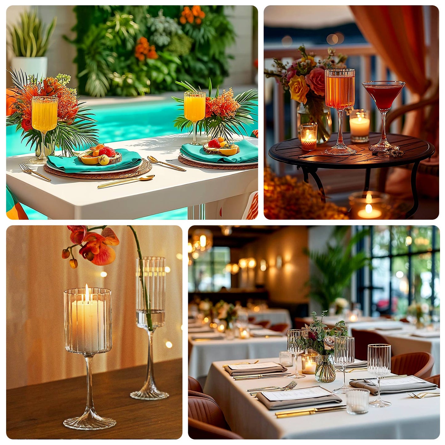 6-Pack Vintage Wine Goblet Glasses â€“ 10oz Ribbed Clear Glass with Gold Rim, Classic Table Drinkware for Cocktails or Beverages â€“ 8" Tall