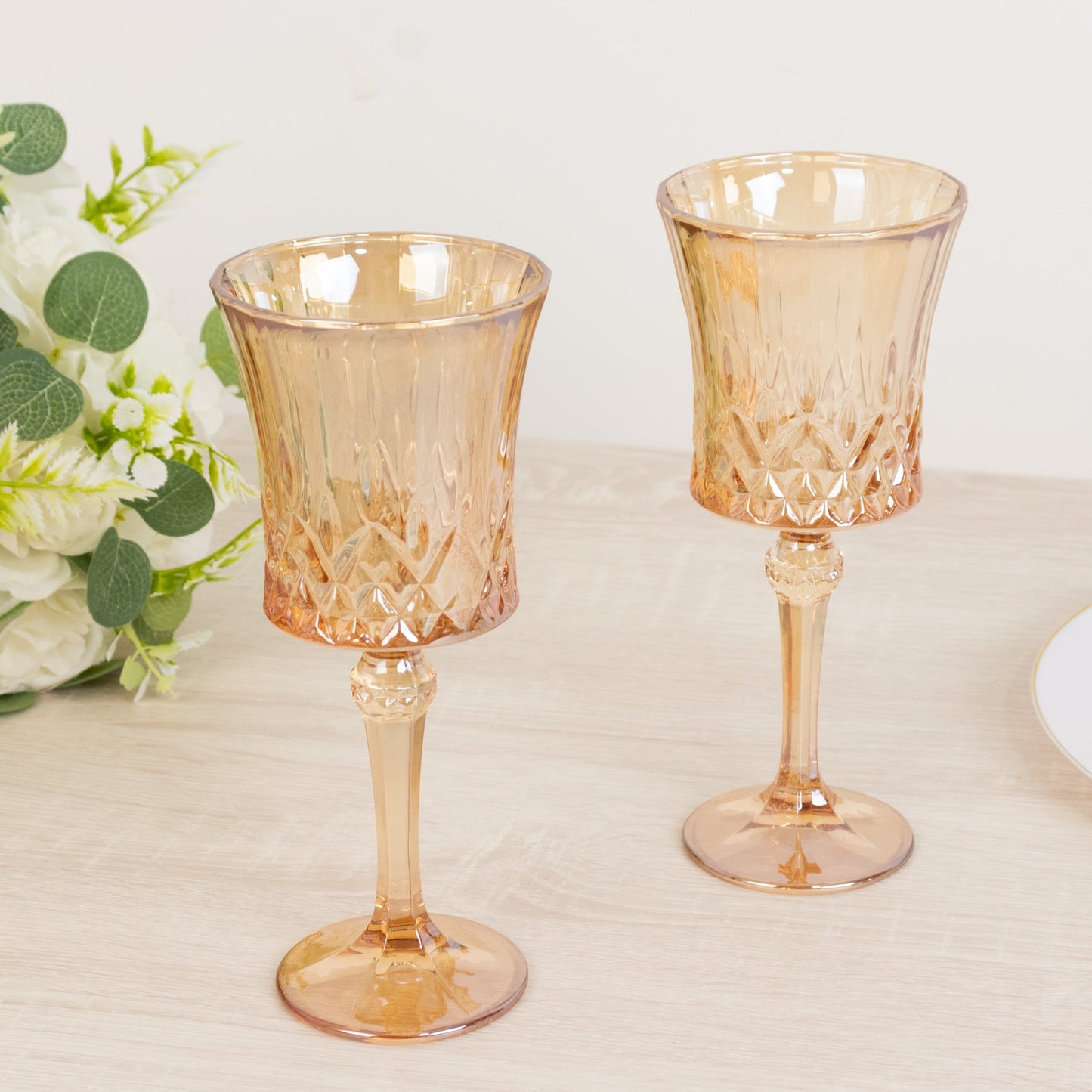 6 Pack 9oz Crystal Cut Glass Goblets Amber Gold â€“ Elegant Vintage Wine, Water & Cocktail Glasses for Table Settings