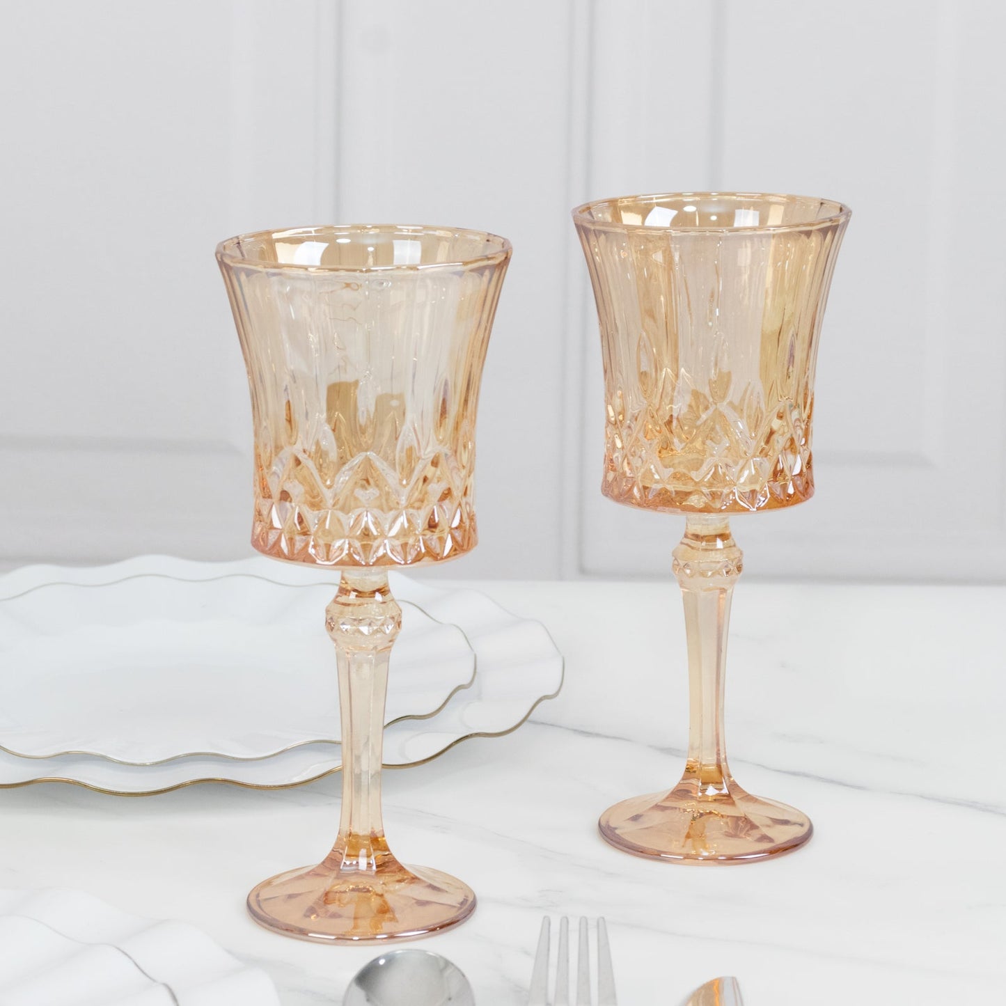 6 Pack 9oz Crystal Cut Glass Goblets Amber Gold â€“ Elegant Vintage Wine, Water & Cocktail Glasses for Table Settings