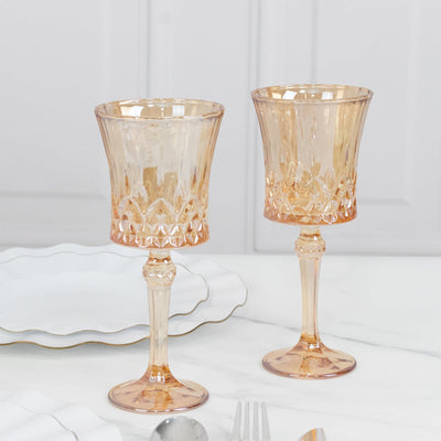 6 Pack 9oz Crystal Cut Glass Goblets Amber Gold â€“ Elegant Vintage Wine, Water & Cocktail Glasses for Table Settings