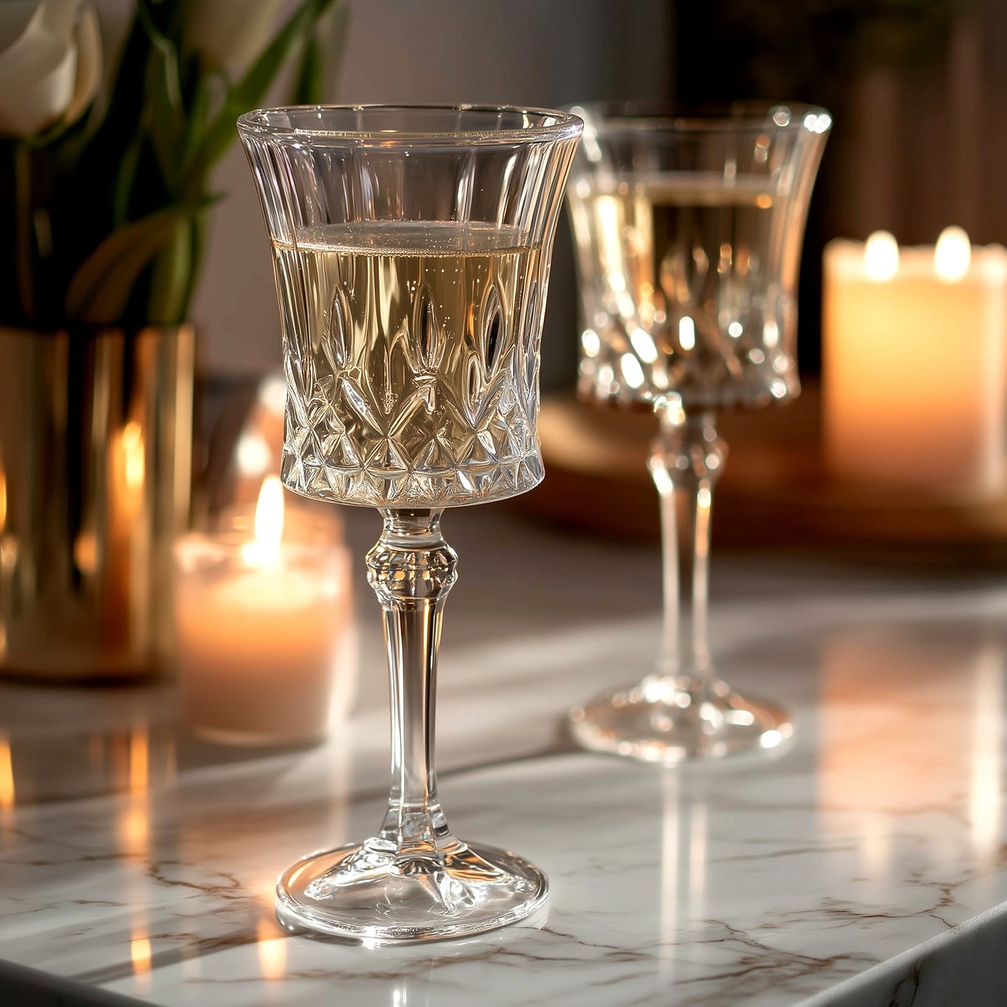 6 Pack 9oz Crystal Cut Glass Goblets Clear â€“ Elegant Vintage Wine, Water & Cocktail Glasses for Table Settings