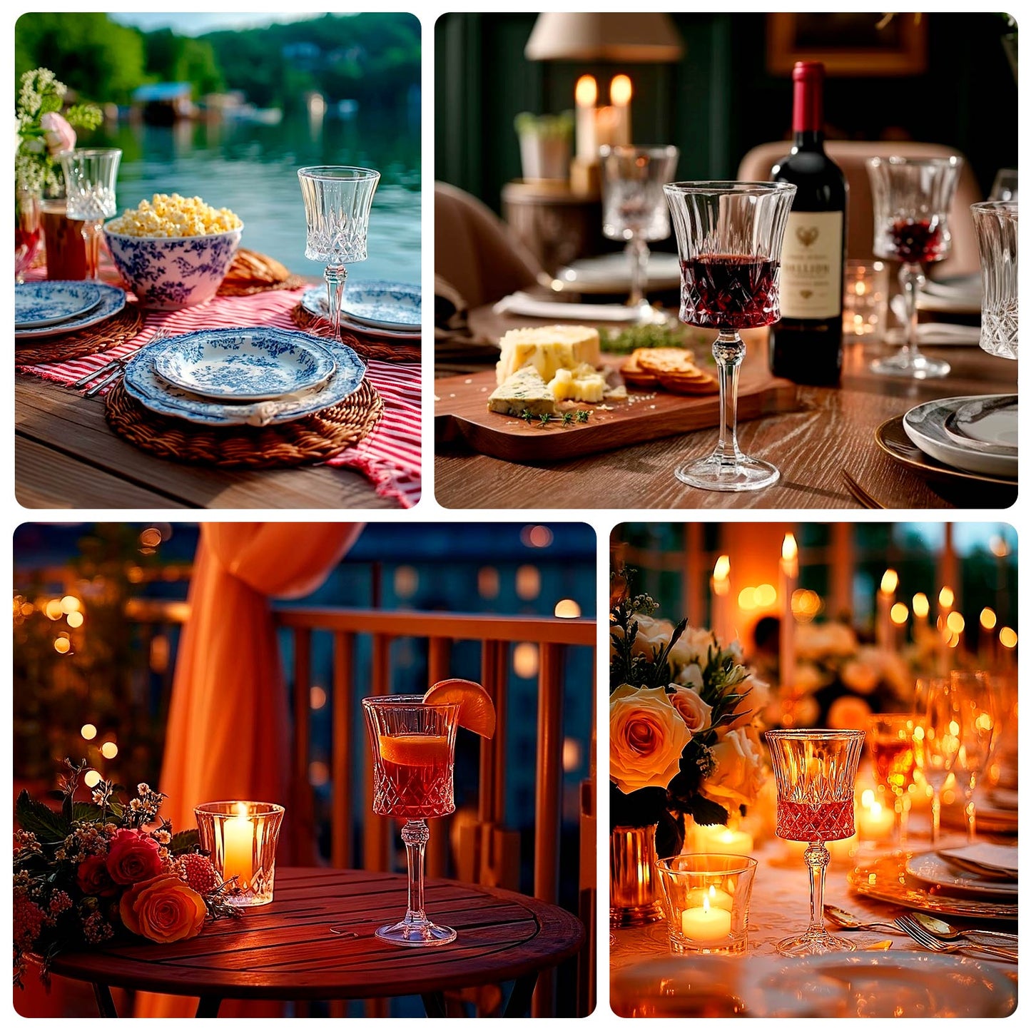 6 Pack 9oz Crystal Cut Glass Goblets Amber Gold â€“ Elegant Vintage Wine, Water & Cocktail Glasses for Table Settings