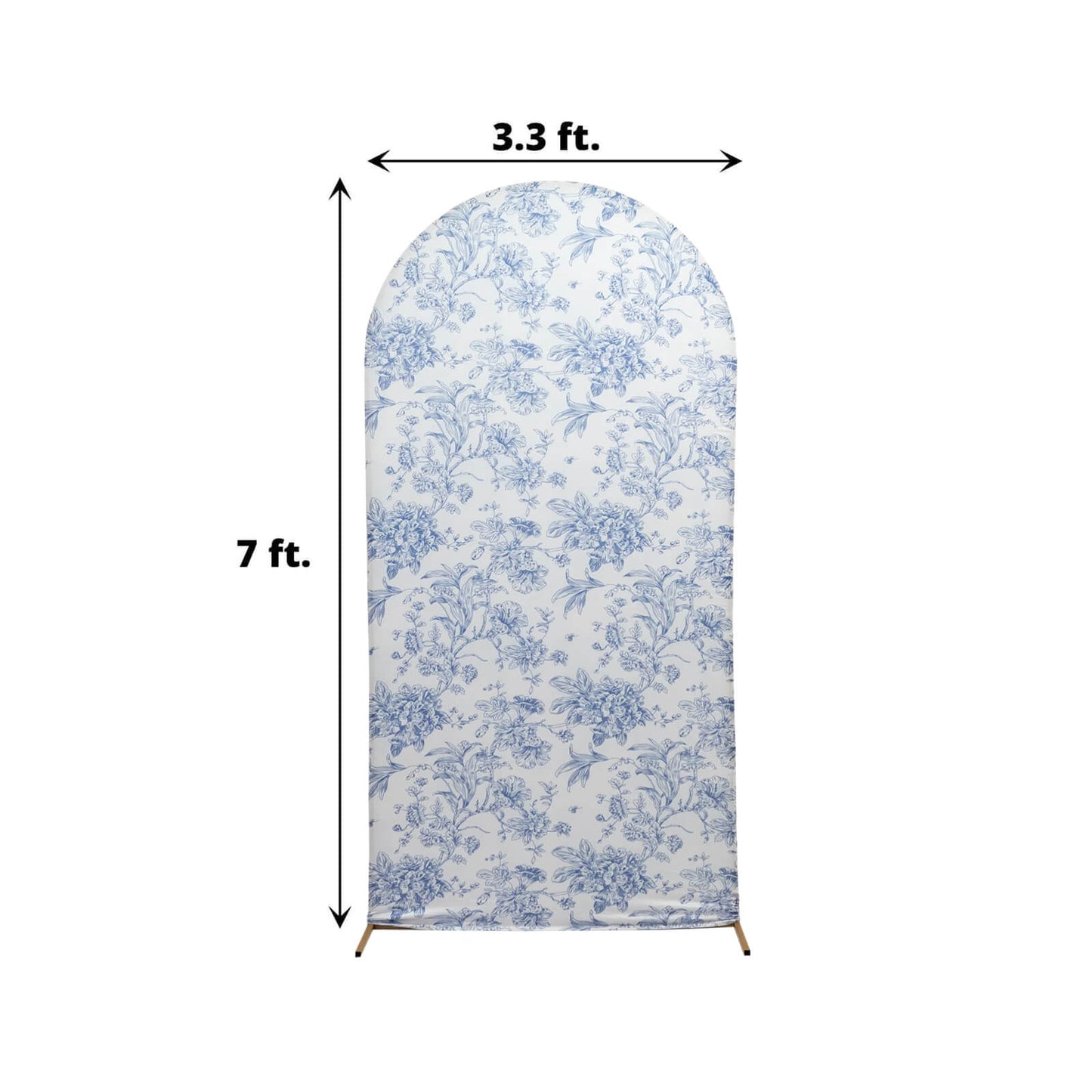 7ft Fitted Spandex Chiara Backdrop Cover â€“ French Toile Blue & White Floral Arch Slipcover for Round Top Wedding Stand