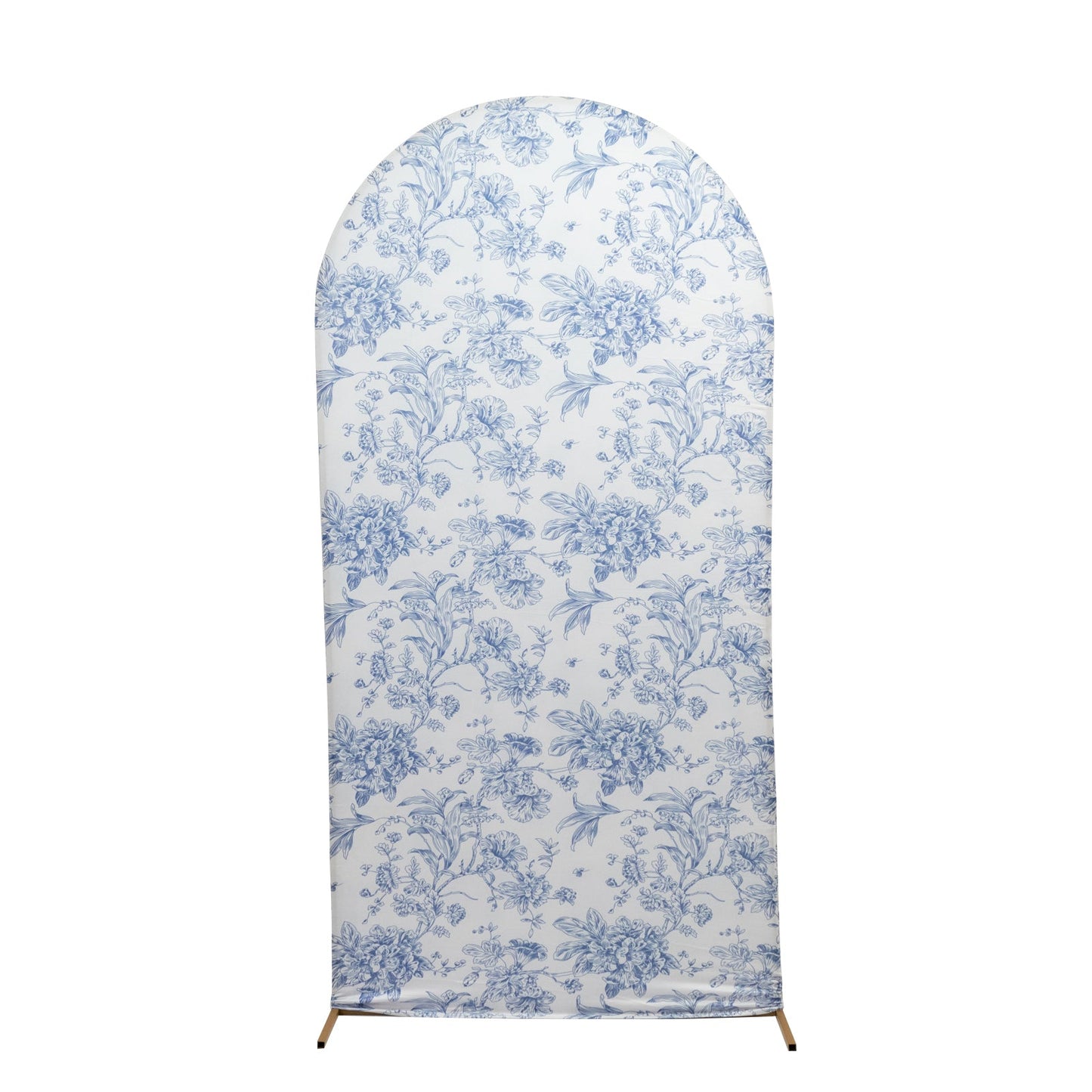 7ft Fitted Spandex Chiara Backdrop Cover â€“ French Toile Blue & White Floral Arch Slipcover for Round Top Wedding Stand