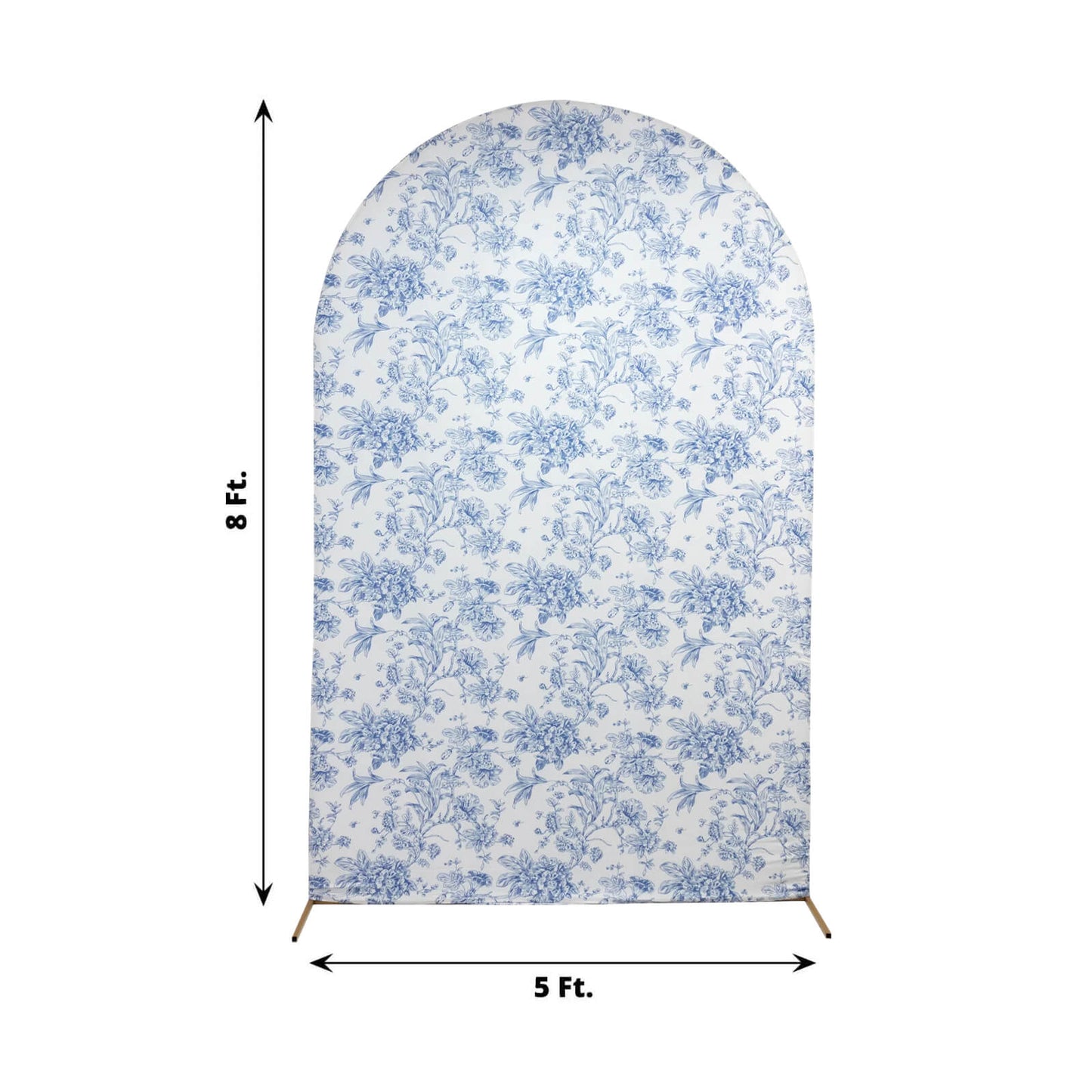 8ft Fitted Spandex Chiara Backdrop Cover â€“ French Toile Blue & White Floral Arch Slipcover for Round Top Wedding Stand