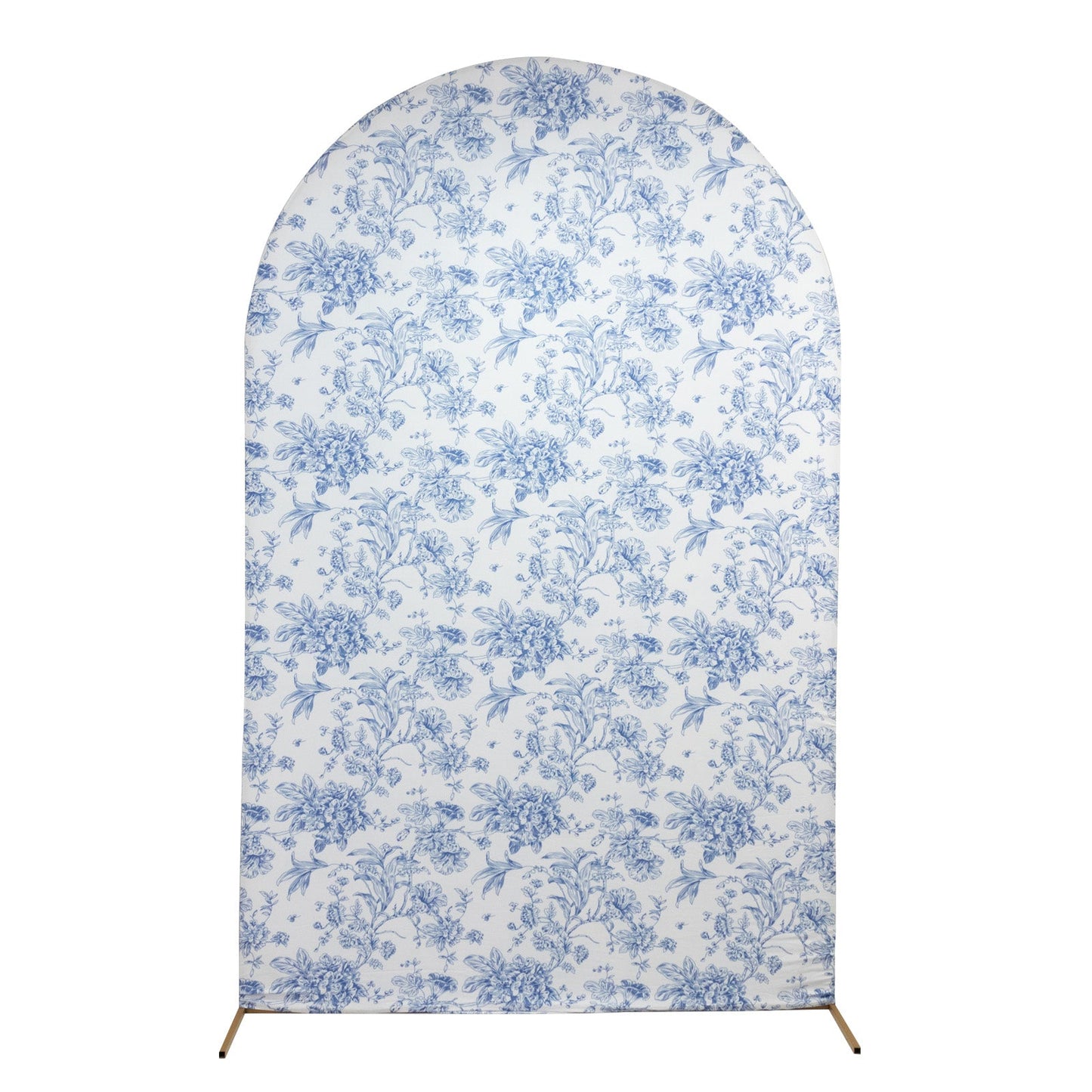 8ft Fitted Spandex Chiara Backdrop Cover â€“ French Toile Blue & White Floral Arch Slipcover for Round Top Wedding Stand