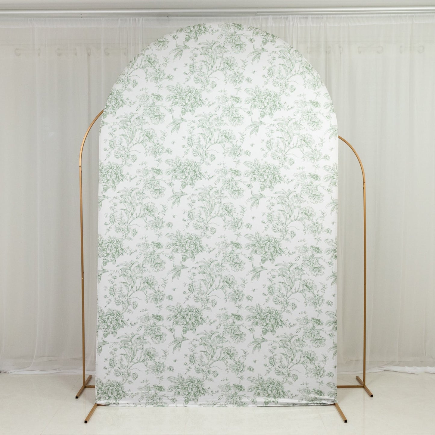 8ft Fitted Spandex Chiara Backdrop Cover â€“ French Toile Blue & White Floral Arch Slipcover for Round Top Wedding Stand