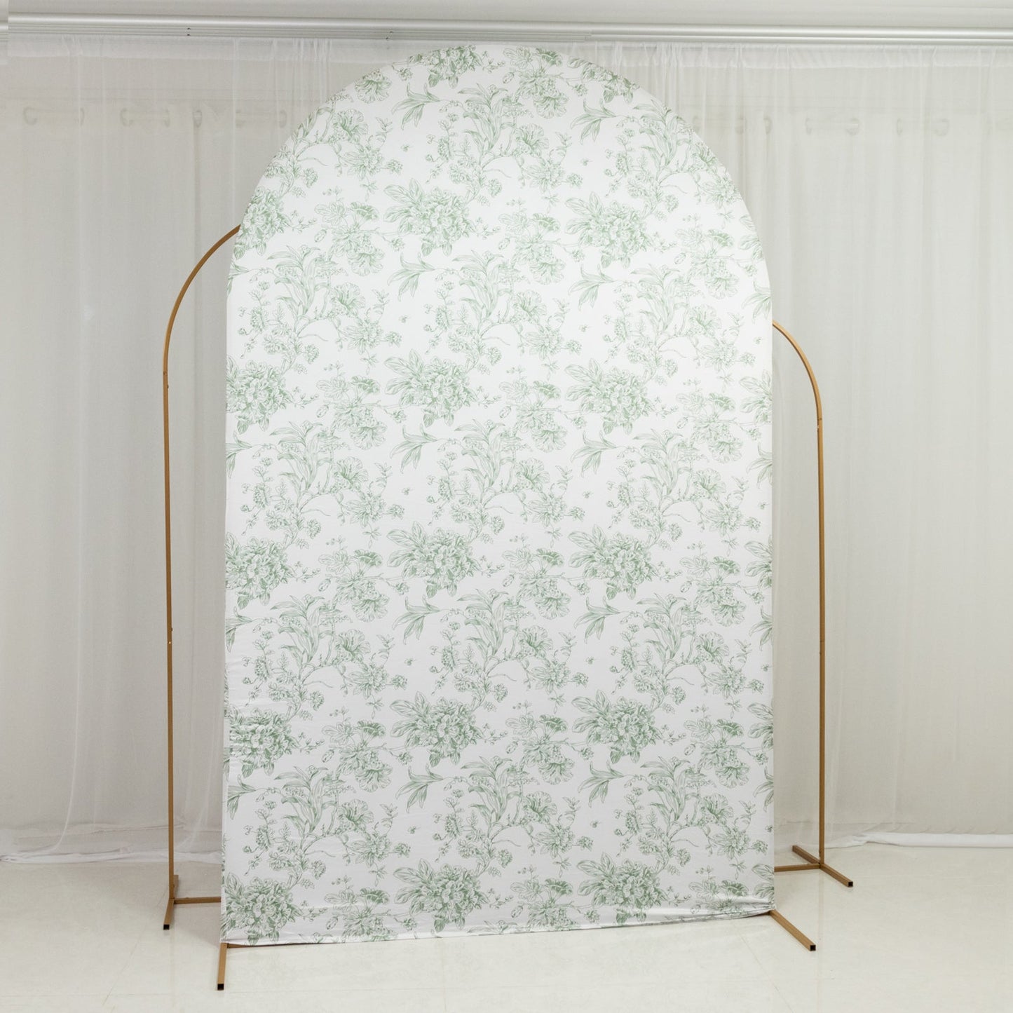 8ft Fitted Spandex Chiara Backdrop Cover â€“ French Toile Blue & White Floral Arch Slipcover for Round Top Wedding Stand