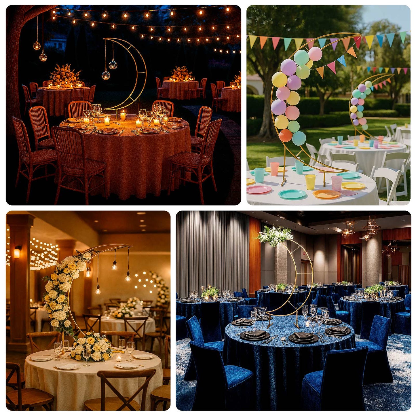 4ft Gold Metal Half Crescent Moon Wedding Arbor Frame, Table Top Centerpiece Curved Design Arch Flower Balloon Stand