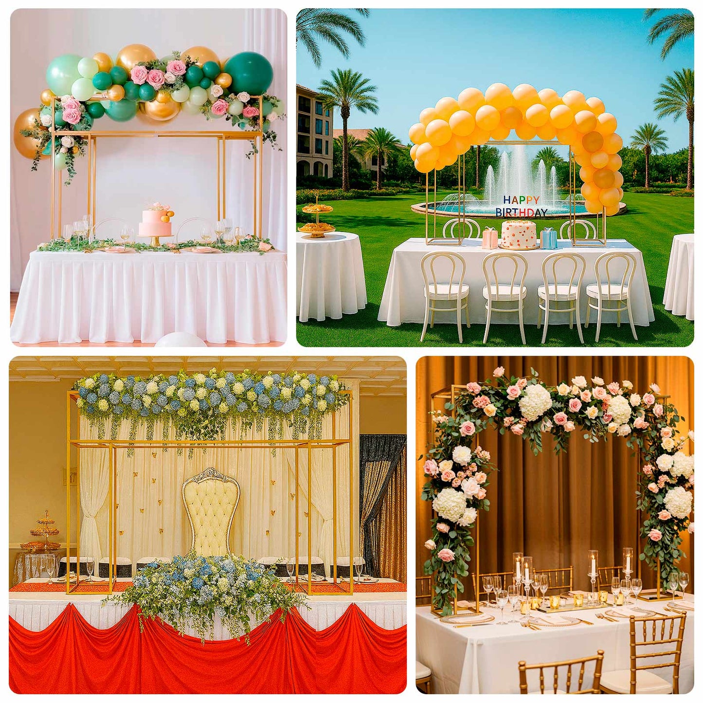 5ft Over the Table Stand in Gold, Freestanding Rectangular Double Frame Over the Table Rod for Floral Balloon DÃ©cor