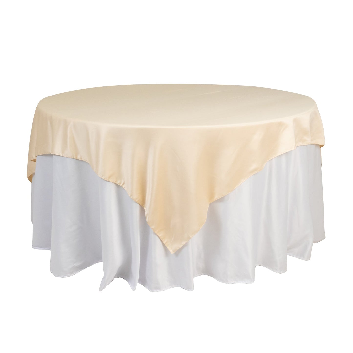 Lamour Satin 72"x72" Table Overlay Square Tablecloth Beige - Smooth Finish Table Topper