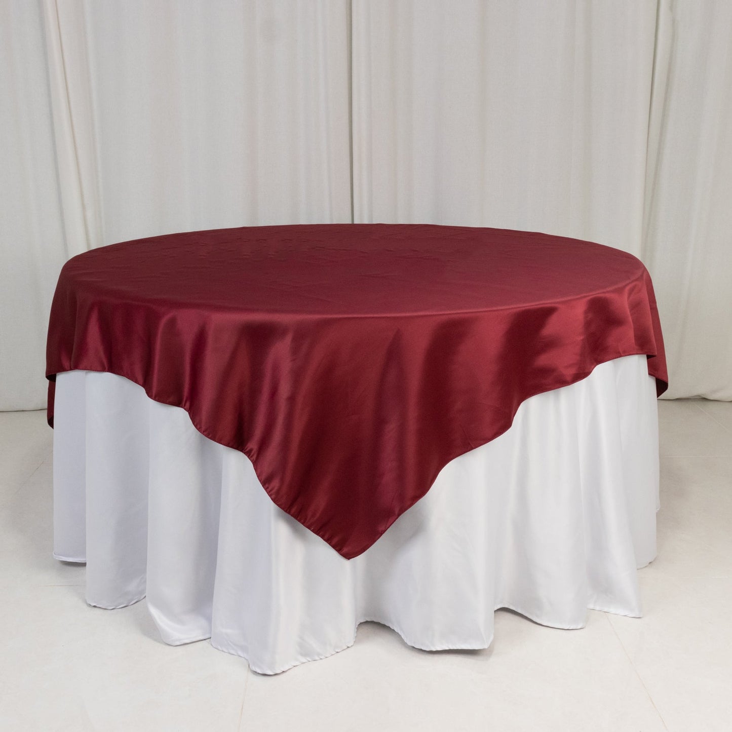 Lamour Satin 72"x72" Table Overlay Square Tablecloth Burgundy - Smooth Finish Table Topper