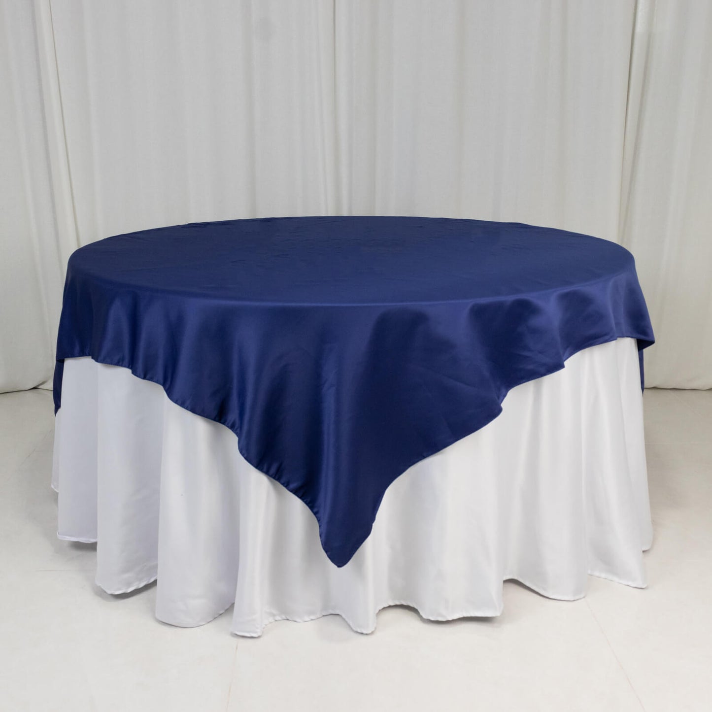 Lamour Satin 72"x72" Table Overlay Square Tablecloth Navy Blue - Smooth Finish Table Topper