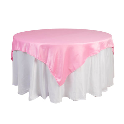Lamour Satin 72"x72" Table Overlay Square Tablecloth Pink - Smooth Finish Table Topper