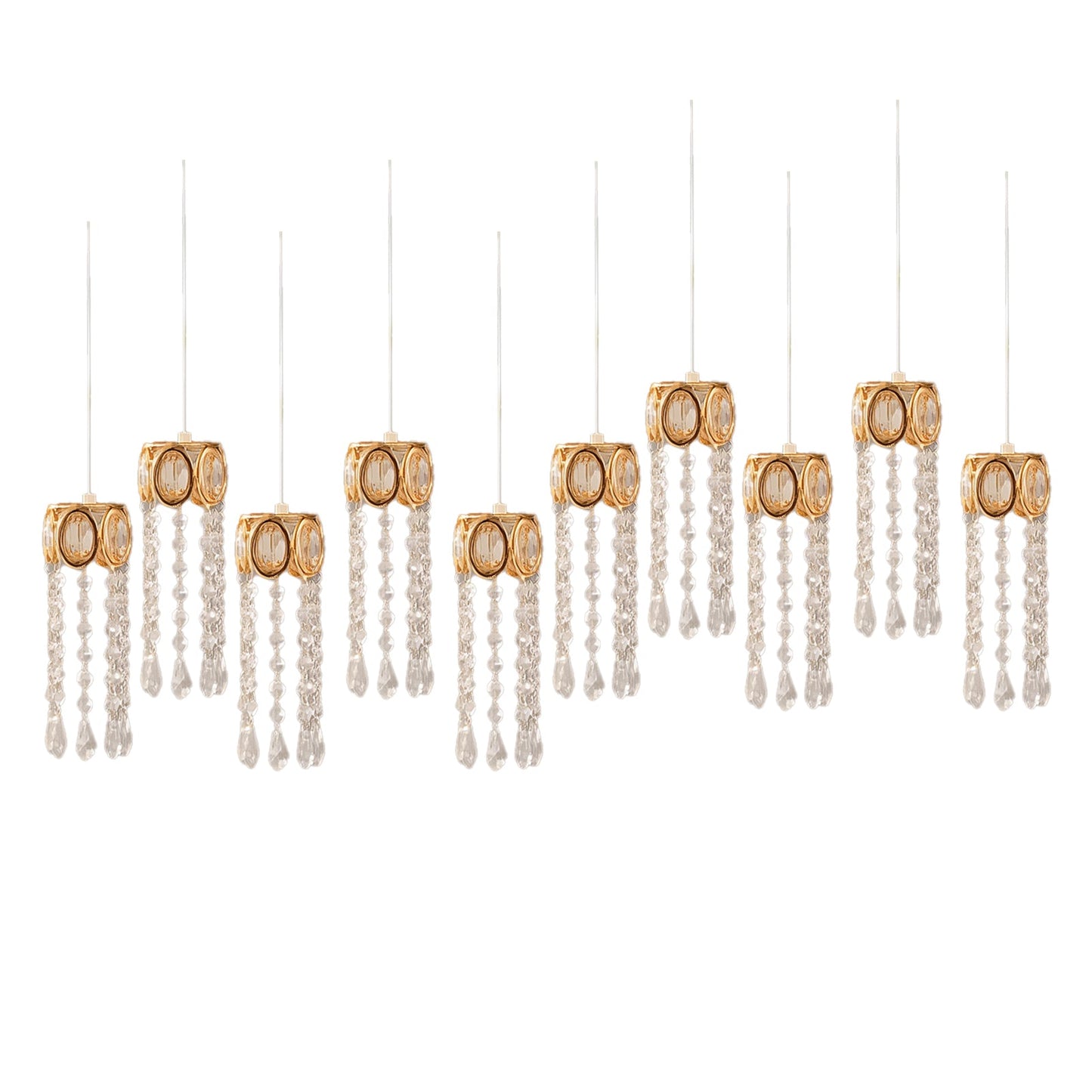 LED Hanging Crystal String Lights â€“ Gold Oval Frame with Teardrop Pendants, Warm White Plug-in Chandelier DÃ©cor