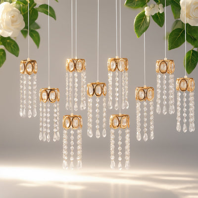 LED Hanging Crystal String Lights â€“ Gold Oval Frame with Teardrop Pendants, Warm White Plug-in Chandelier DÃ©cor