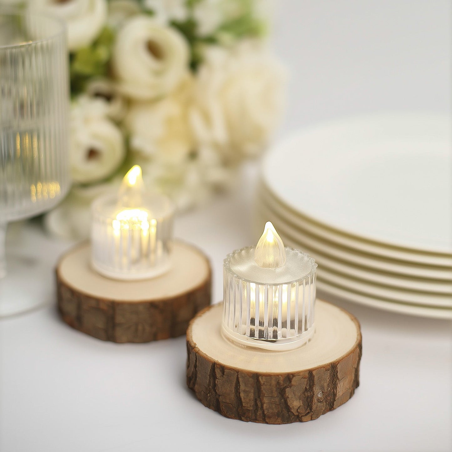 12 Pack Warm White LED Tealight Candles, Flameless Battery-Operated Tea Lights Column Style 2"