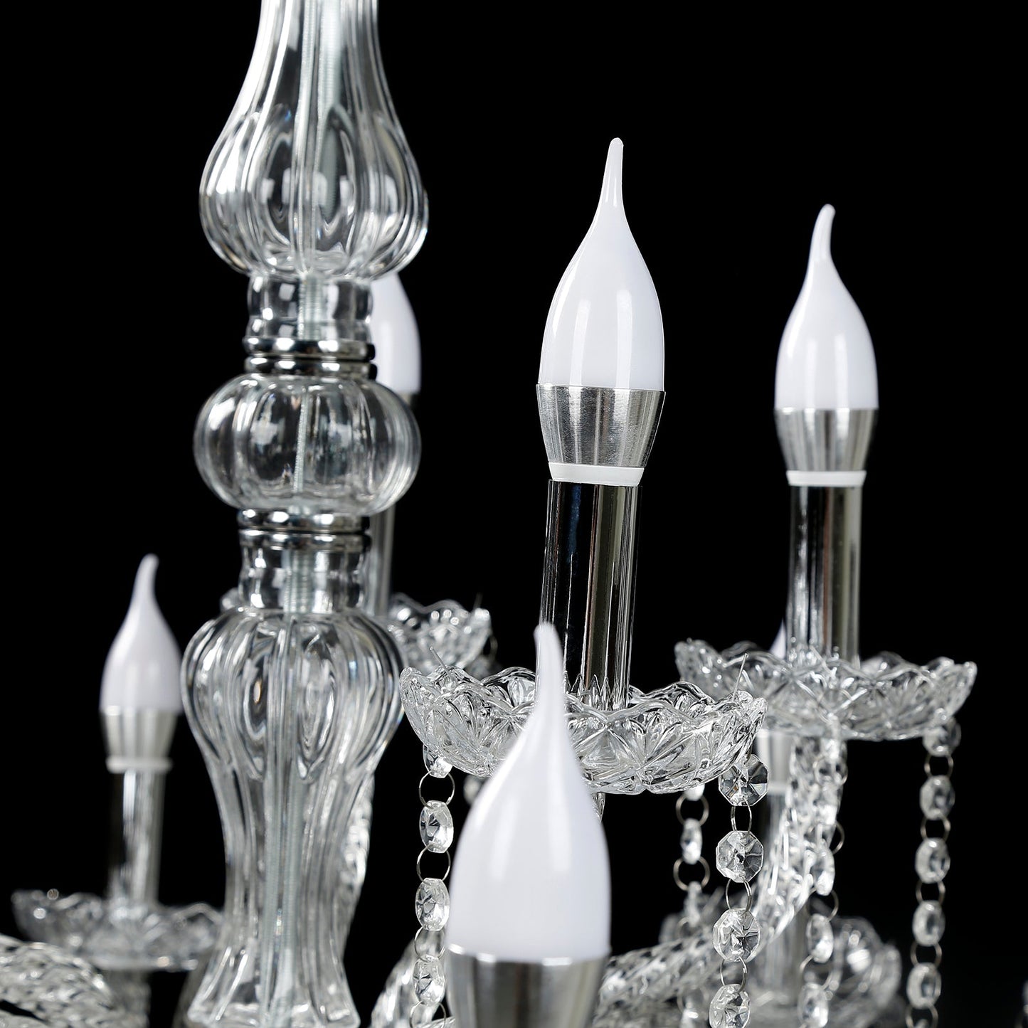 2-Tier Crystal Chandelier with 10 LED Candle Bulbs â€“ Silver Acrylic Ceiling Light Fixture with Decorative Upper Crystals for Dining Room or Foyer â€“ 2.5ft