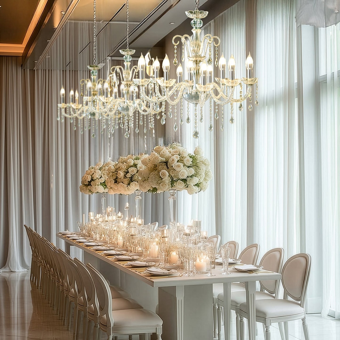 2-Tier Crystal Chandelier with 10 LED Candle Bulbs â€“ Silver Acrylic Ceiling Light Fixture with Decorative Upper Crystals for Dining Room or Foyer â€“ 2.5ft