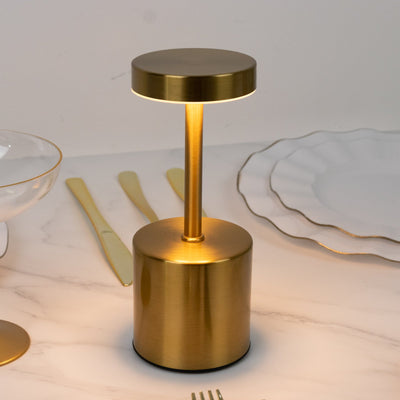 Gold Metal LED Table Lamp â€“ 8" Cordless USB Rechargeable, Dimmable Touch-Control Night Light, Modern Minimalist Design