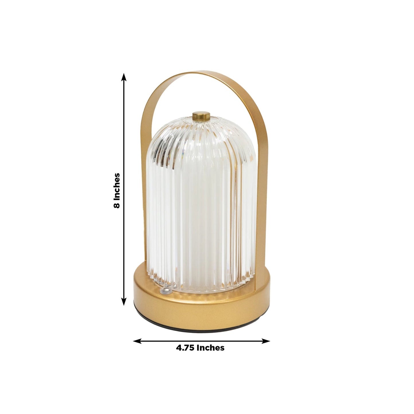 8" Gold Metal LED Table Lamp with Ribbed Acrylic Shade â€“ Cordless USB Rechargeable Touch Control Light with 3 Color Modes