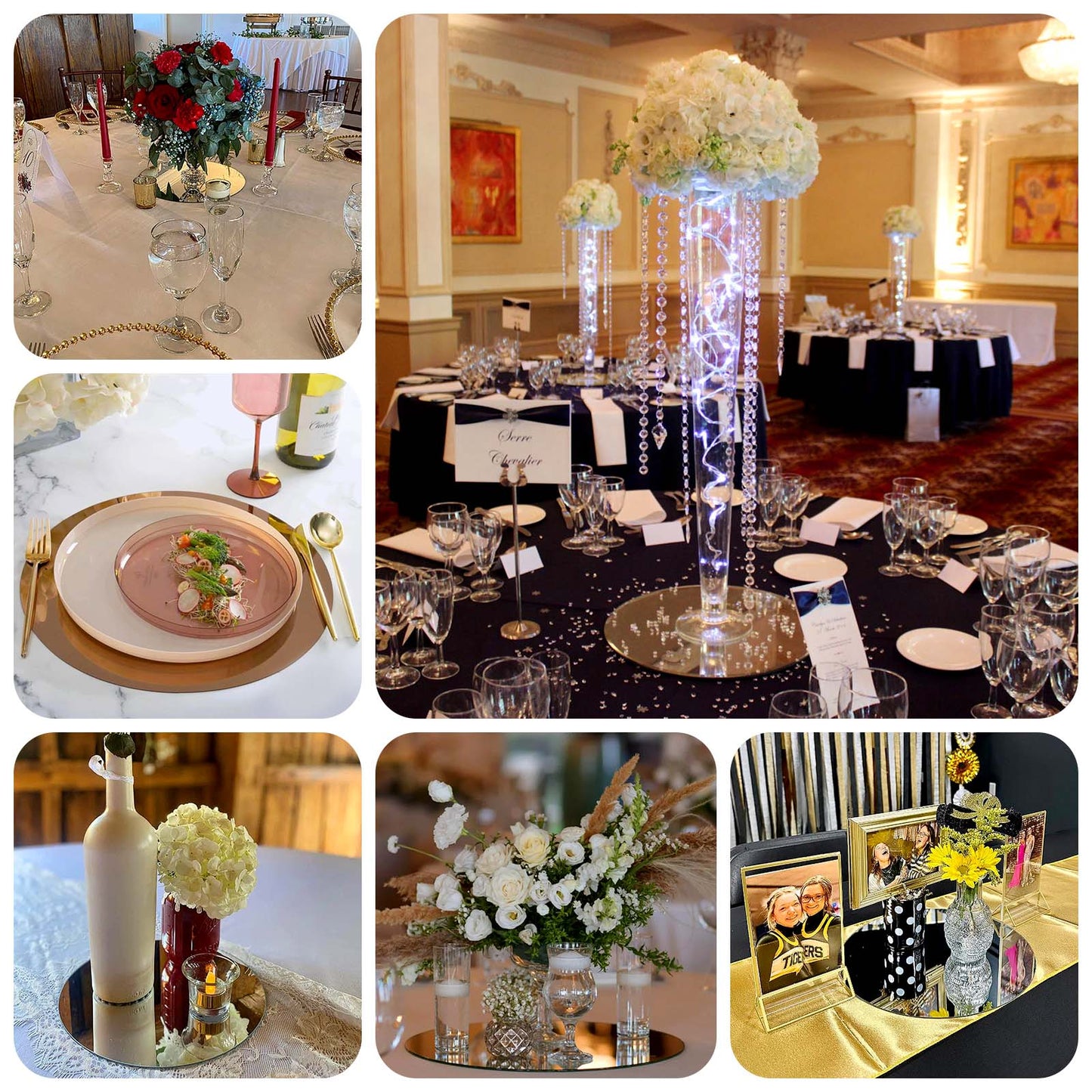 10-Pack Candle Plate Table Setting Circle Acrylic Mirror Tray Silver Round - Event Centerpiece Decor 12"