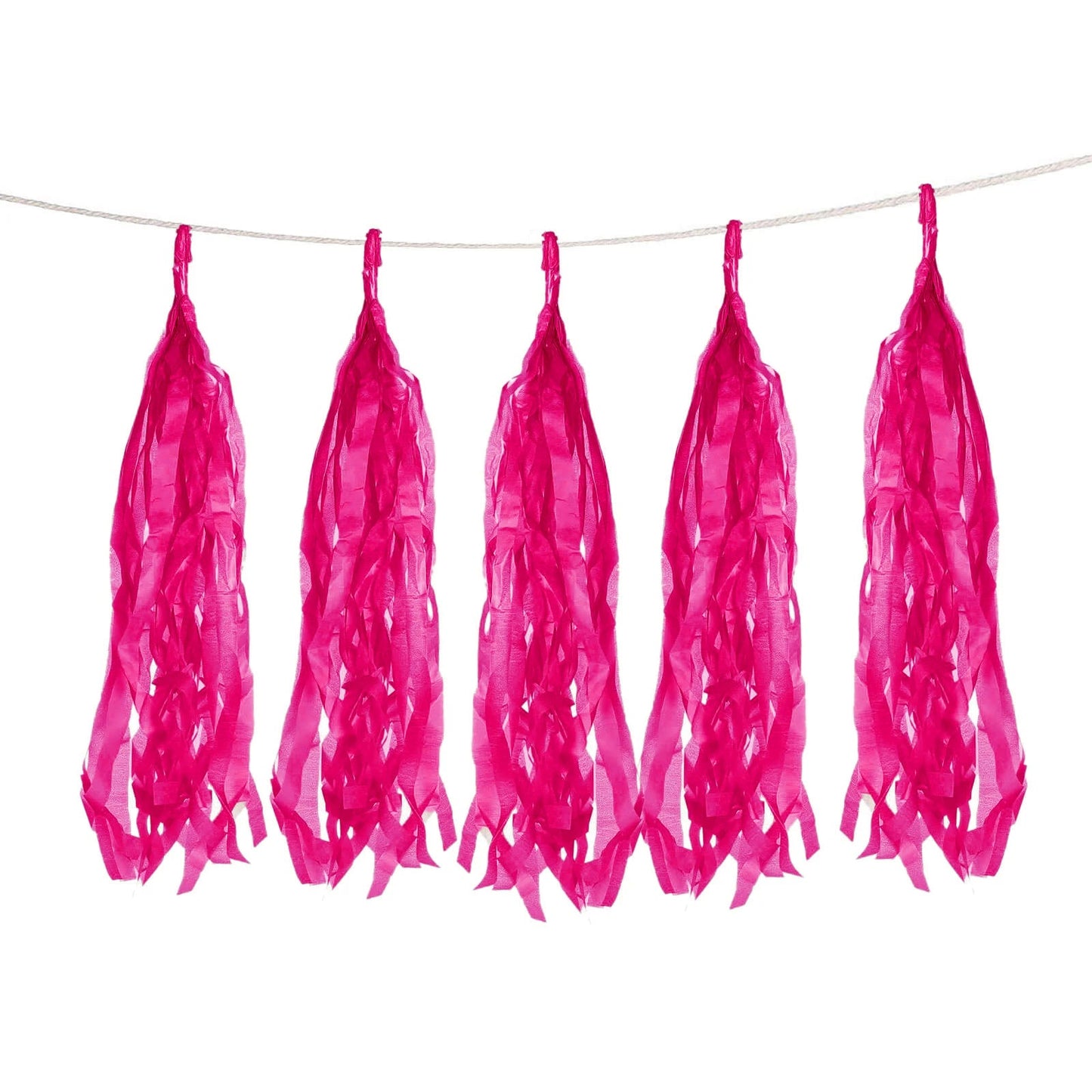 10 Pack Pink Tissue Paper Tassel Garland â€“ Pre-Tied 12" Hanging Fringe Streamers with 10ft String for Party & Backdrop DÃ©cor