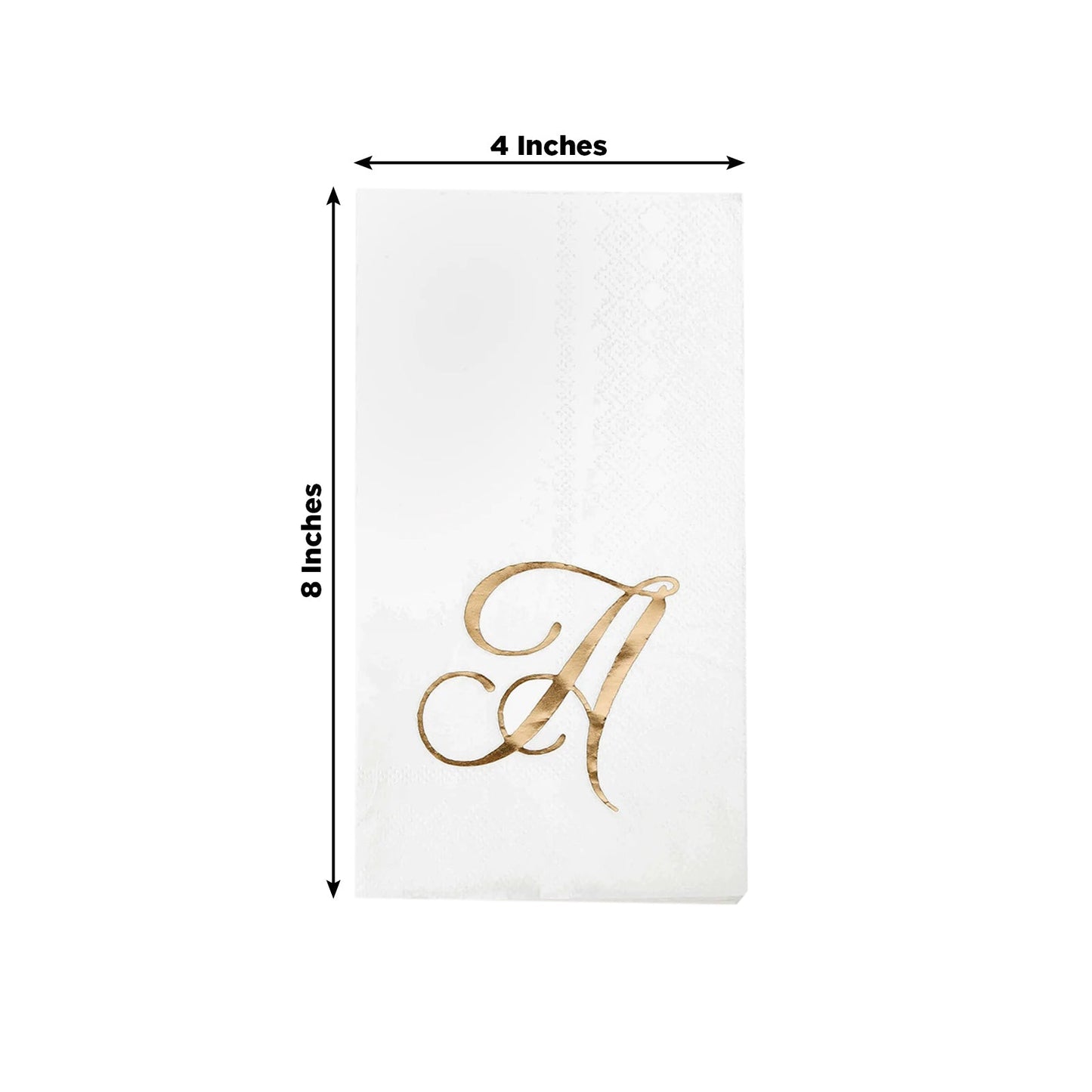 100 Paper Dinner Napkins White with Gold Foil Monogram "A" â€“ 8"x4" Folded, Disposable Party Napkins