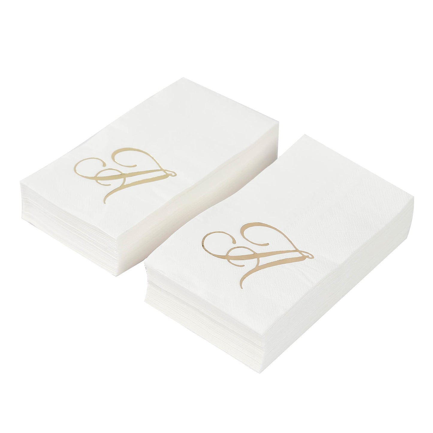 100 Paper Dinner Napkins White with Gold Foil Monogram "A" â€“ 8"x4" Folded, Disposable Party Napkins