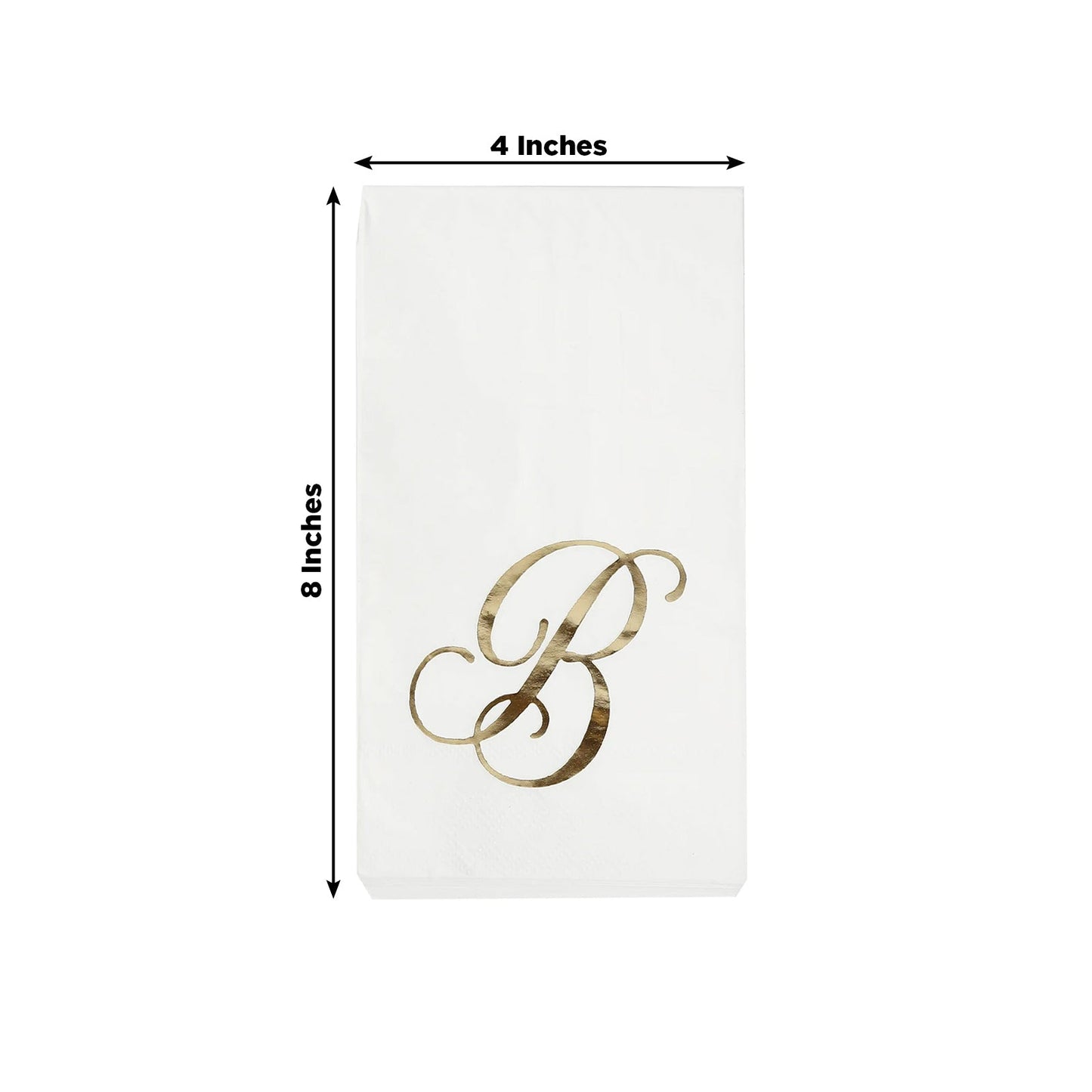 100 Paper Dinner Napkins White with Gold Foil Monogram "B" â€“ 8"x4" Folded, Disposable Party Napkins
