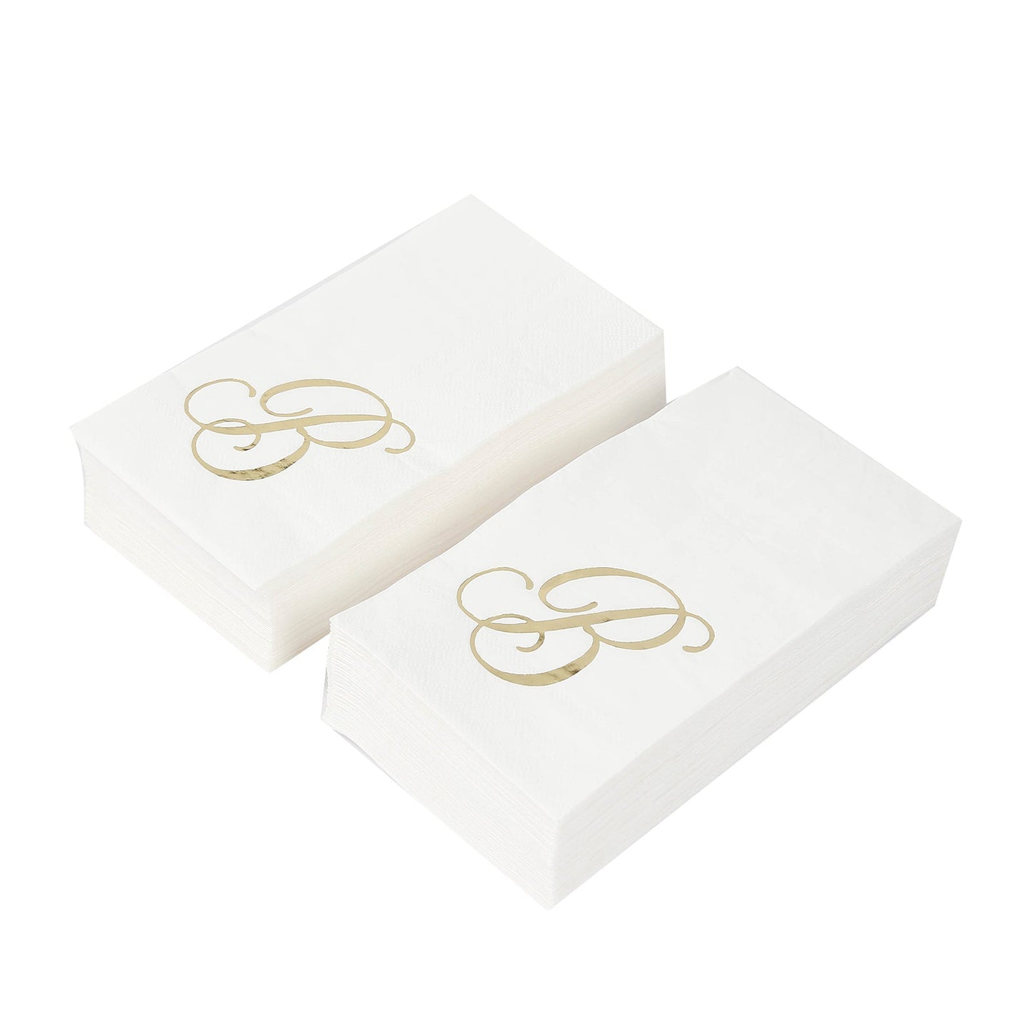 100 Paper Dinner Napkins White with Gold Foil Monogram "B" â€“ 8"x4" Folded, Disposable Party Napkins
